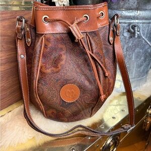 Mila Schön Milano Italy Paisley Leather Bucket Bag